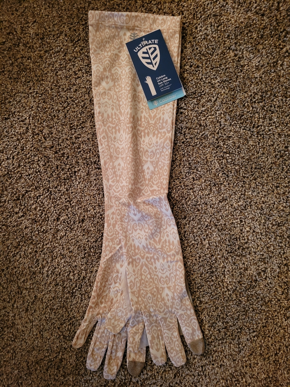 Coolibar Beige Patterned Sun Gloves SPF 50+